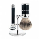 Set de rasage 3 pices chrom rasoir de scurit - blaireau silver tip - mencorner