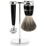 Set de rasage 3 pices - manche rsine noire - mencorner