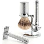 Set de rasage 3 pices - rasoir de scurit mtal chrom - mencorner