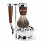 Set de rasage 4 pices bois rasoir mach3 avec bol - blaireau pure badger - mencorner