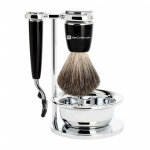 Set de rasage 4 pices noir rasoir mach3 avec bol - blaireau pure badger - mencorner