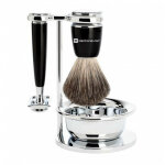 Set de rasage 4 pices noir rasoir de scurit avec bol - blaireau pure badger - mencorner