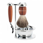 Set de rasage bois de prunier 4 pices - rasoir mach 3 - mencorner