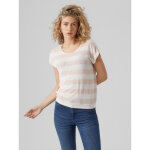 T - shirt boxy fit rayures col rond manches courtes ourlet bas beige rose en viscose