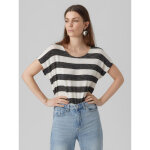 T - shirt boxy fit rayures col rond manches courtes ourlet bas blanc en viscose T - shirt boxy fit rayures col rond manches courtes ourlet bas blanc en viscose