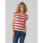 T - shirt boxy fit rayures col rond manches courtes ourlet bas rouge en viscose