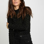 T - shirt col montant lopard noir femme