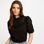 T - shirt manches courtes brod noir