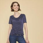 T - shirt manches courtes imprimé pois bleu marine T - shirt manches courtes imprimé pois bleu marine
