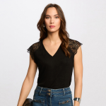 T - shirt manches courtes col v noir