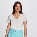 T - shirt mc broderie anglaise blanc en coton