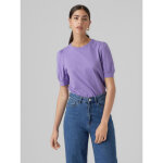 T - shirt regular fit col rond manches courtes violet en coton agnes