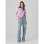T - shirt regular fit col rond manches courtes violet en coton ella