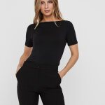 T - shirt slim fit col bateau manches courtes longueur regular noir en coton modal