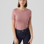T - shirt slim fit col bateau manches courtes longueur regular rose en coton modal