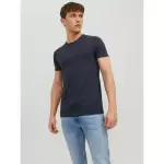 T - shirt stretch fit col rond manches courtes bleu marine en coton