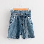 Short paperbag denim bleu en coton