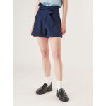 Short taille haute ceinture bleu en coton