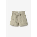 Short fille taille haute kally kaki clair blanc en coton