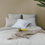 Les signatures - housse de couette en percale de coton - gris perle / passepoil gris fonc�