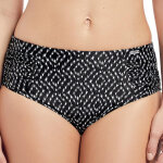 Slip de bain taille haute c�t� pliss�s imprim� - noir