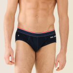 Slip brod� bleu en coton