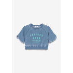 Sweat fille, court daminagi bleu en coton Sweat fille, court daminagi bleu en coton