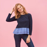 Sweat manches longues double volant sur bas femme - bleu noir en viscose