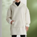 Sweat plaid bouclette en polyester capuche 70 x 87 matcha + moka creme