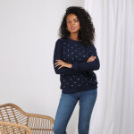 Sweat poches latérales coeurs adhésifs femme - bleu marine en coton Sweat poches latérales coeurs adhésifs femme - bleu marine en coton
