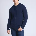 Sweat zipp  capuche bleu marine en cachemire