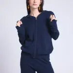 Sweat zipp  capuche bleu marine en cachemire