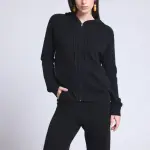 Sweat zipp  capuche noir en cachemire