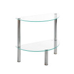 Table d'appoint 2 niveaux avec plateau demi lune en verre Table d'appoint 2 niveaux avec plateau demi lune en verre