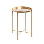 Table d'appoint acier laqué doré et plateau en métal laqué doré Table d'appoint acier laqué doré et plateau en métal laqué doré