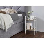 Table d'appoint blanc avec 2 étages décor chêne clair et pieds en métal Table d'appoint blanc avec 2 étages décor chêne clair et pieds en métal