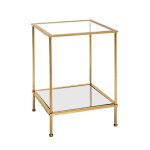 Table d'appoint carré en tube d'acier laqué or avec plateau de dessous en miroir et plateau de dessus ... Table d'appoint carré en tube d'acier laqué or avec plateau de dessous en miroir et plateau de dessus ...