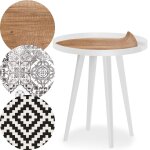 Table d'appoint magnétique ronde à rebord bipolart métal blanc avec 3 tops style natural Table d'appoint magnétique ronde à rebord bipolart métal blanc avec 3 tops style natural
