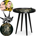 Table d'appoint magntique ronde  rebord bipolart mtal noir avec 3 tops style fun