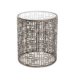 Table d'appoint ronde en mtal laqu bronze et plateau en verre transparent