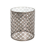 Table d'appoint ronde en mtal laqu bronze et plateau en verre tremp transparent