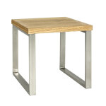 Table d'appoint avec plateau finition chêne véritable et structure optique inox Table d'appoint avec plateau finition chêne véritable et structure optique inox