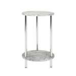 Table d'appoint avec plateau rond en bois et structure en acier chromé Table d'appoint avec plateau rond en bois et structure en acier chromé