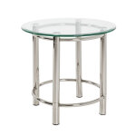 Table d'appoint ronde acier chrom poli plateau verre tremp