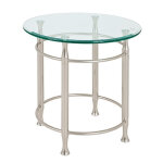 Table d'appoint ronde en acier plateau verre tremp transparent