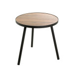 Table d'appoint ronde grand modèle en métal laqué noir et plateau décor chêne Table d'appoint ronde grand modèle en métal laqué noir et plateau décor chêne