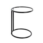 Table d'appoint ronde laquée noir mat plateau verre trempé Table d'appoint ronde laquée noir mat plateau verre trempé