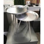 Table d'appoint ronde en métal laqué argenté petit modèle Table d'appoint ronde en métal laqué argenté petit modèle