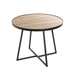 Table d'appoint ronde noir en métal laqué et plateau décor chêne Table d'appoint ronde noir en métal laqué et plateau décor chêne