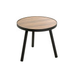 Table d'appoint ronde petit modèle noir en métal laqué et plateau décor chêne Table d'appoint ronde petit modèle noir en métal laqué et plateau décor chêne